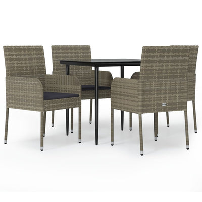 5 Piece Garden Dining Set with Cushions Black and Grey Poly Rattan