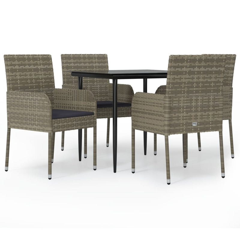 5 Piece Garden Dining Set with Cushions Black and Grey Poly Rattan