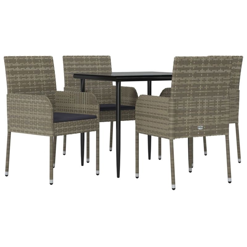 5 Piece Garden Dining Set with Cushions Black and Grey Poly Rattan