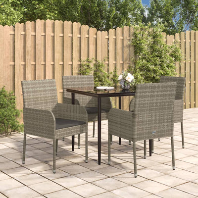 5 Piece Garden Dining Set with Cushions Black and Grey Poly Rattan