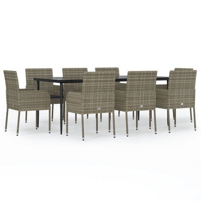 9 Piece Garden Dining Set with Cushions Black and Grey Poly Rattan