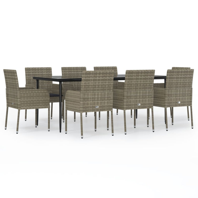 9 Piece Garden Dining Set with Cushions Black and Grey Poly Rattan