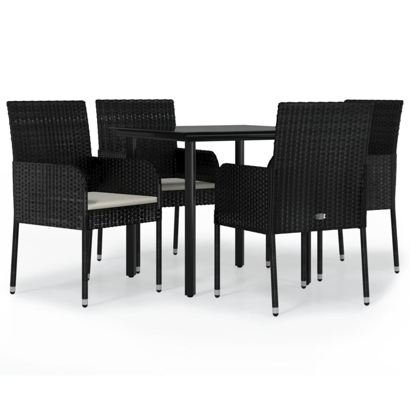 5 Piece Garden Dining Set with Cushions Black Poly Rattan