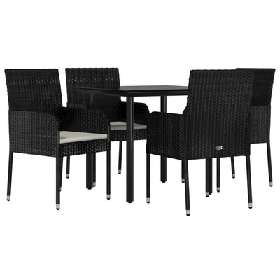 5 Piece Garden Dining Set with Cushions Black Poly Rattan