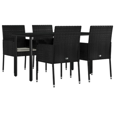 5 Piece Garden Dining Set with Cushions Black Poly Rattan