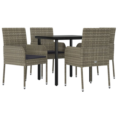 5 Piece Garden Dining Set with Cushions Black and Grey Poly Rattan