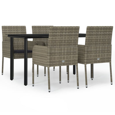 5 Piece Garden Dining Set with Cushions Black and Grey Poly Rattan