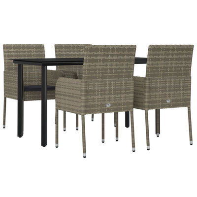 5 Piece Garden Dining Set with Cushions Black and Grey Poly Rattan