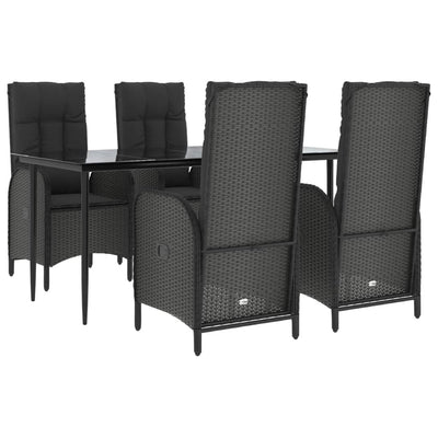 5 Piece Garden Dining Set with Cushions Black Poly Rattan