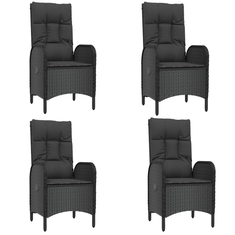 5 Piece Garden Dining Set with Cushions Black Poly Rattan