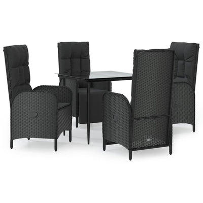 5 Piece Garden Dining Set with Cushions Black Poly Rattan