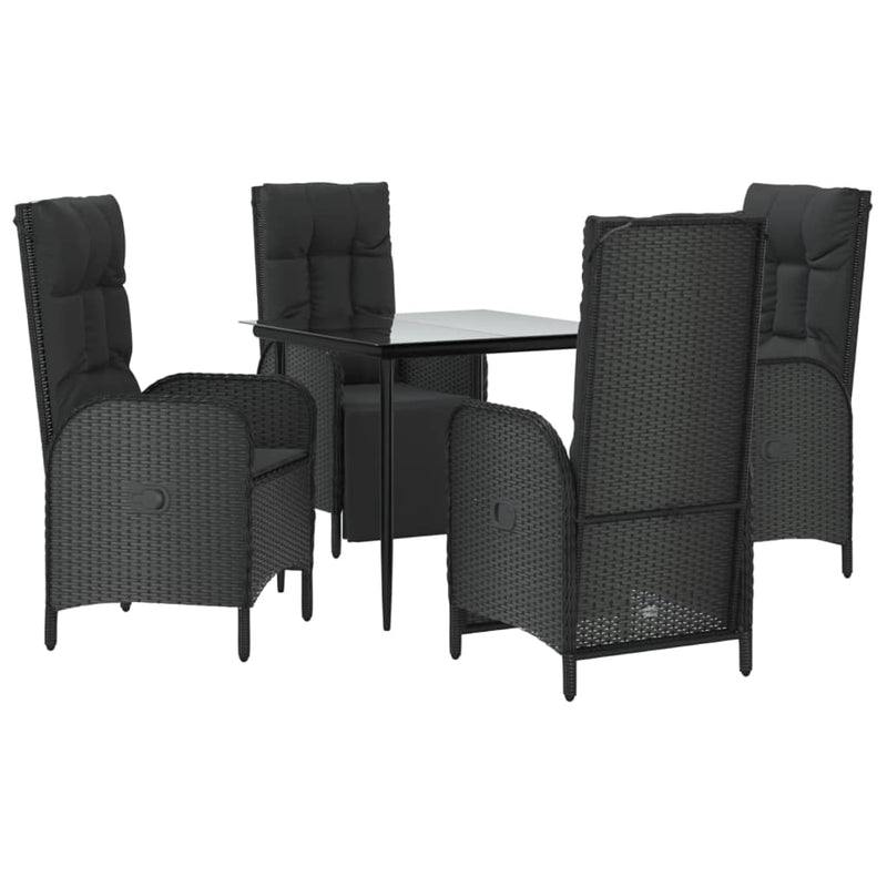 5 Piece Garden Dining Set with Cushions Black Poly Rattan