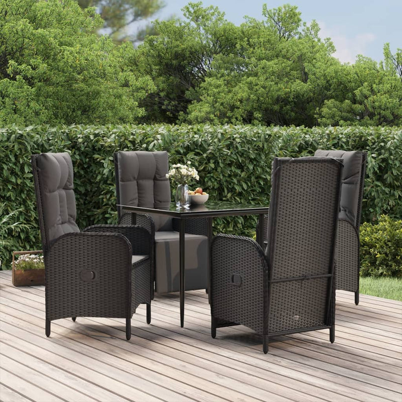 5 Piece Garden Dining Set with Cushions Black Poly Rattan