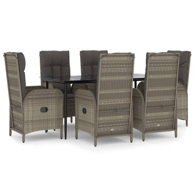 7 Piece Garden Dining Set with Cushions Black and Grey Poly Rattan