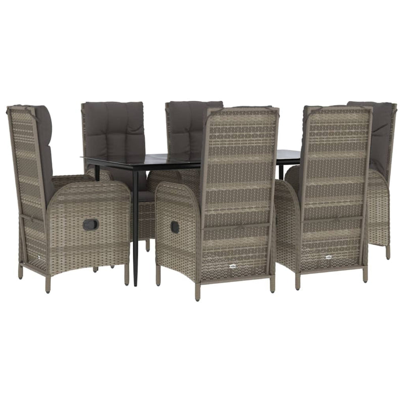 7 Piece Garden Dining Set with Cushions Black and Grey Poly Rattan