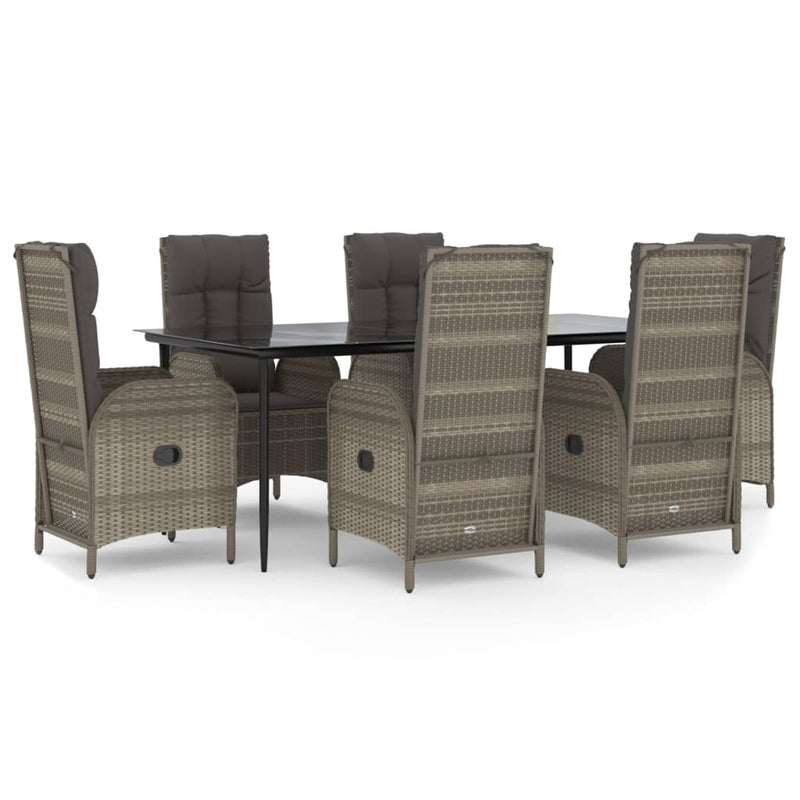 7 Piece Garden Dining Set with Cushions Black and Grey Poly Rattan