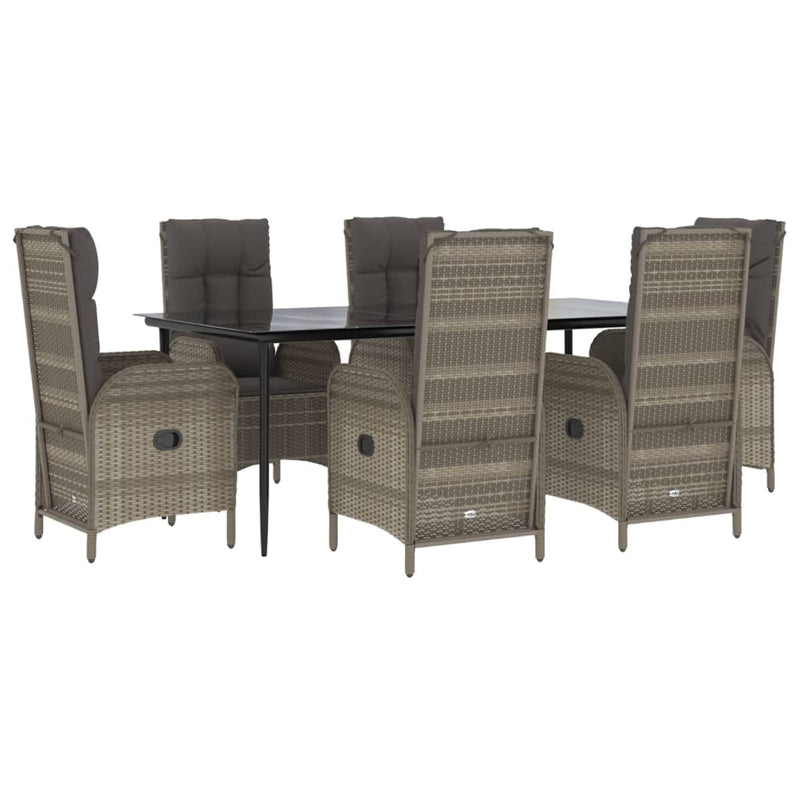 7 Piece Garden Dining Set with Cushions Black and Grey Poly Rattan