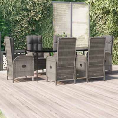 7 Piece Garden Dining Set with Cushions Black and Grey Poly Rattan