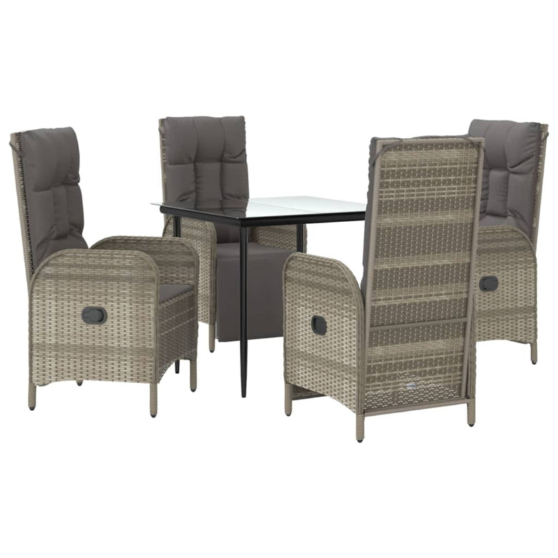 5 Piece Garden Dining Set with Cushions Black and Grey Poly Rattan