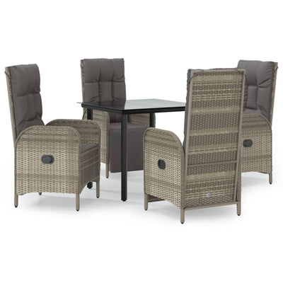 5 Piece Garden Dining Set with Cushions Black and Grey Poly Rattan