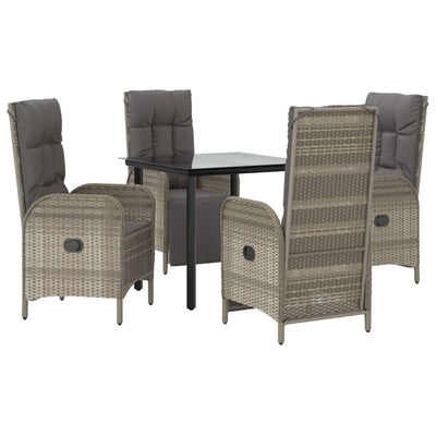 5 Piece Garden Dining Set with Cushions Black and Grey Poly Rattan