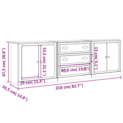 Sideboards 3 pcs High Gloss White Engineered Wood