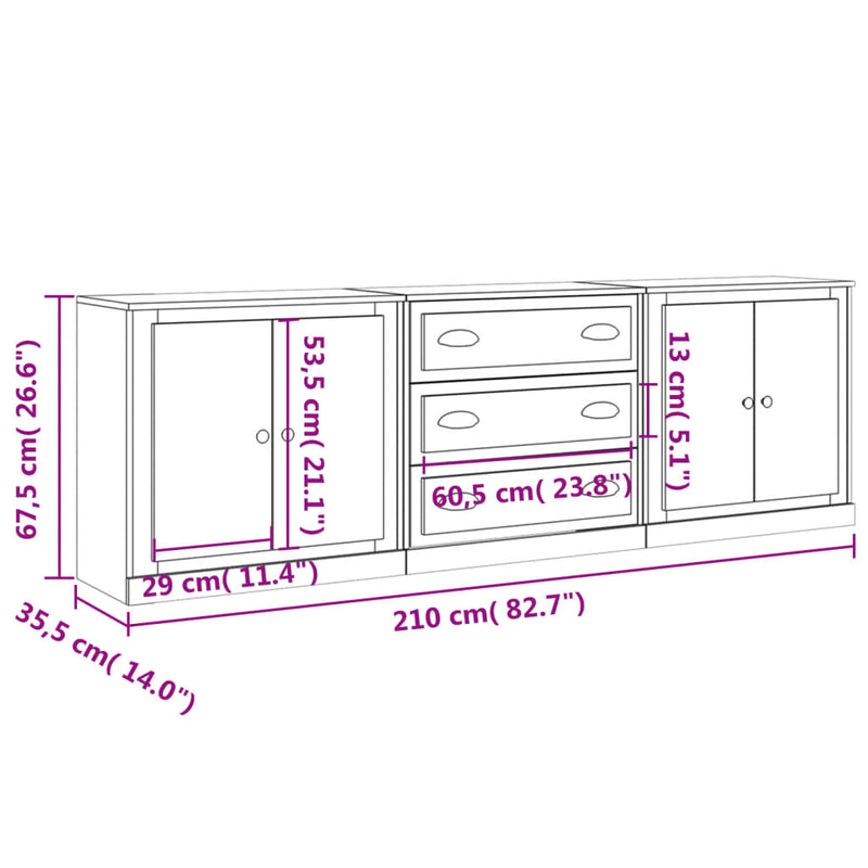 Sideboards 3 pcs High Gloss White Engineered Wood