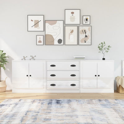 Sideboards 3 pcs High Gloss White Engineered Wood