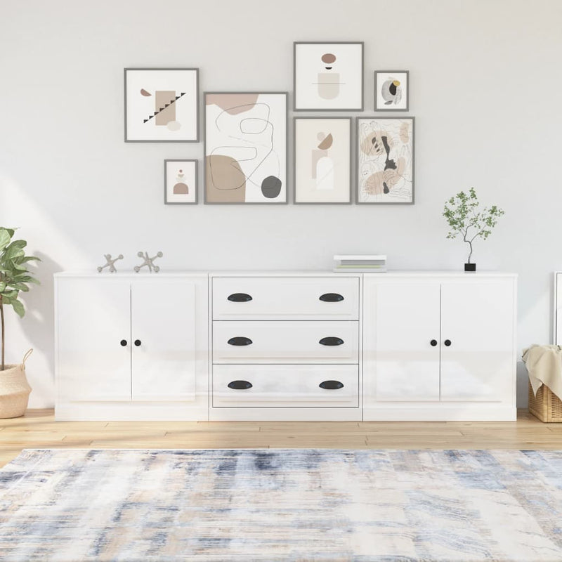 Sideboards 3 pcs High Gloss White Engineered Wood