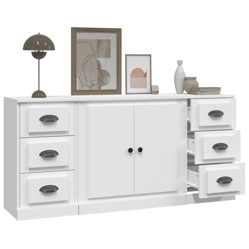 Sideboards 3 pcs White Engineered Wood