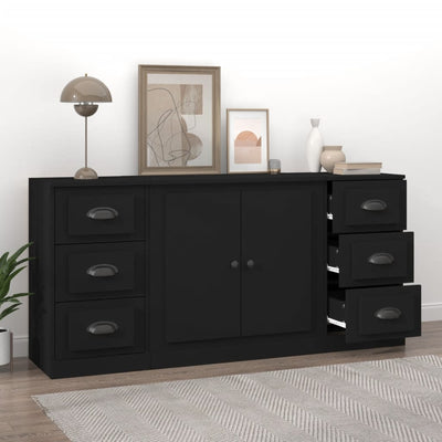 Sideboards 3 pcs Black Engineered Wood