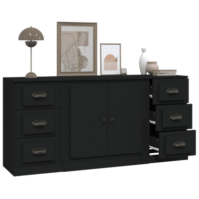 Sideboards 3 pcs Black Engineered Wood