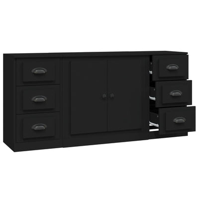 Sideboards 3 pcs Black Engineered Wood