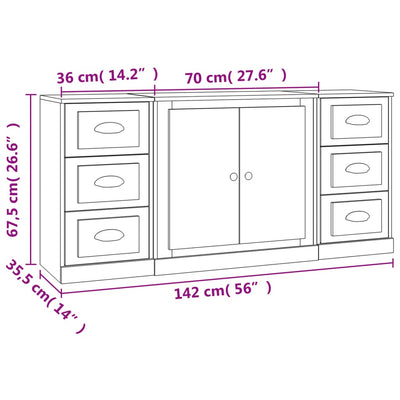 Sideboards 3 pcs Black Engineered Wood