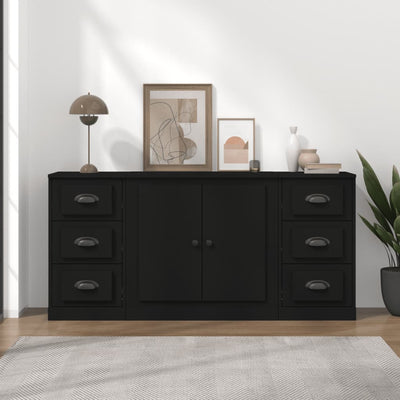 Sideboards 3 pcs Black Engineered Wood