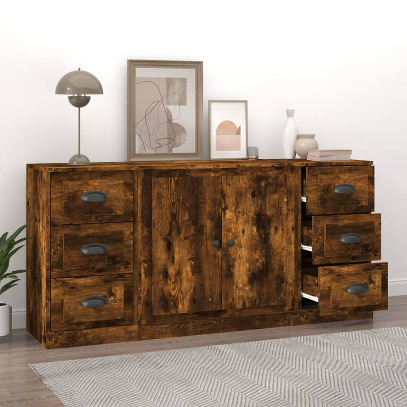 Sideboards 3 pcs Smoked Oak Engineered Wood