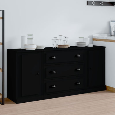 Sideboards 3 pcs Black Engineered Wood