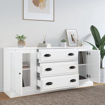 Sideboards 3 pcs High Gloss White Engineered Wood