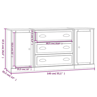 Sideboards 3 pcs High Gloss White Engineered Wood