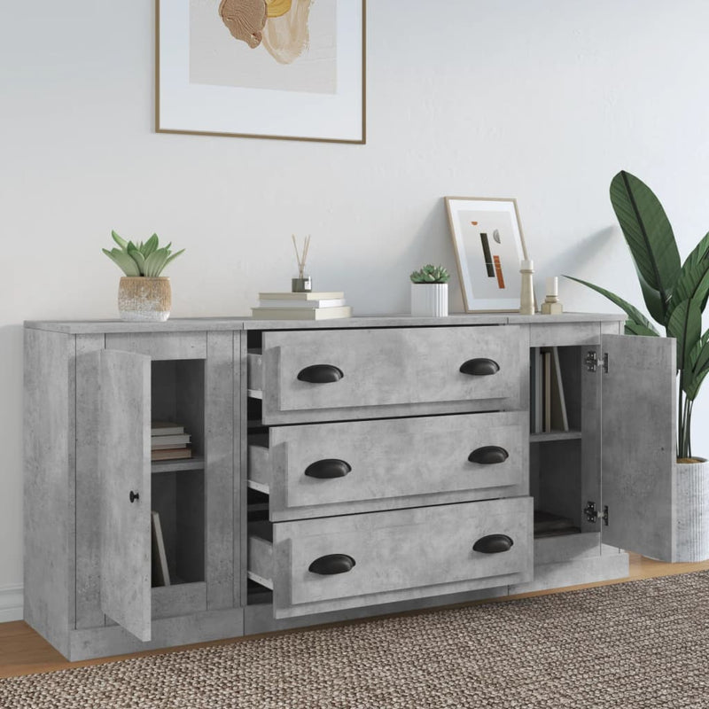 Sideboards 3 pcs Concrete Grey Engineered Wood