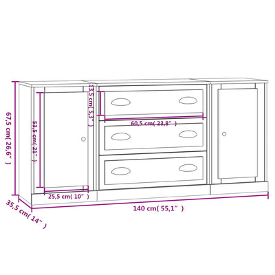 Sideboards 3 pcs Concrete Grey Engineered Wood