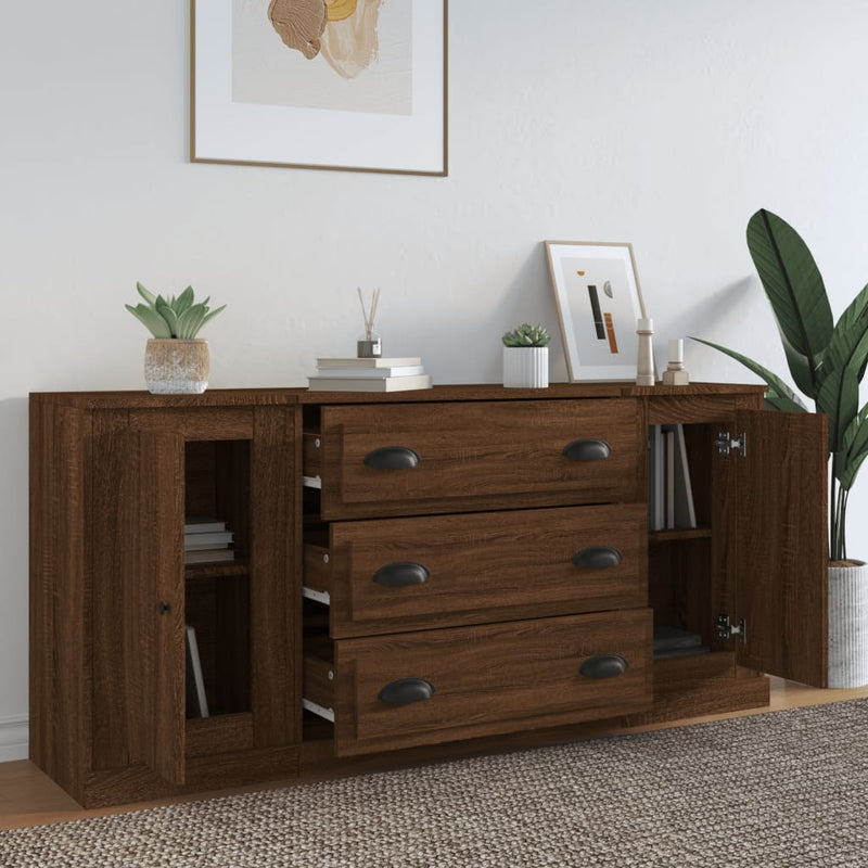 Sideboards 3 pcs Brown Oak Engineered Wood