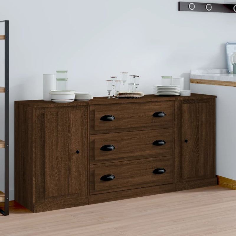 Sideboards 3 pcs Brown Oak Engineered Wood