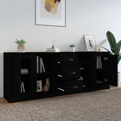 Sideboards 3 pcs Black Engineered Wood