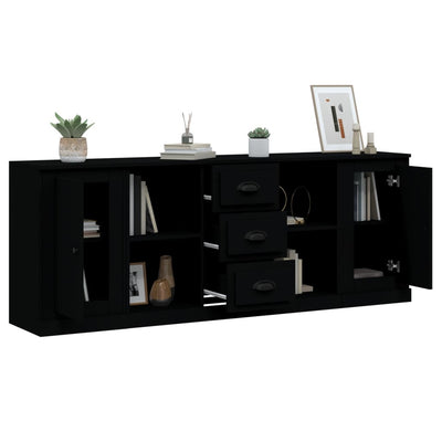 Sideboards 3 pcs Black Engineered Wood