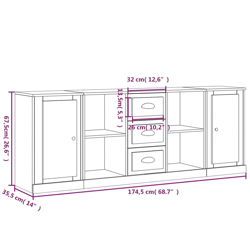 Sideboards 3 pcs Black Engineered Wood