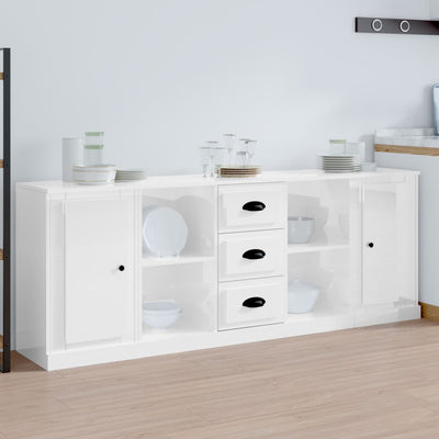 Sideboards 3 pcs High Gloss White Engineered Wood