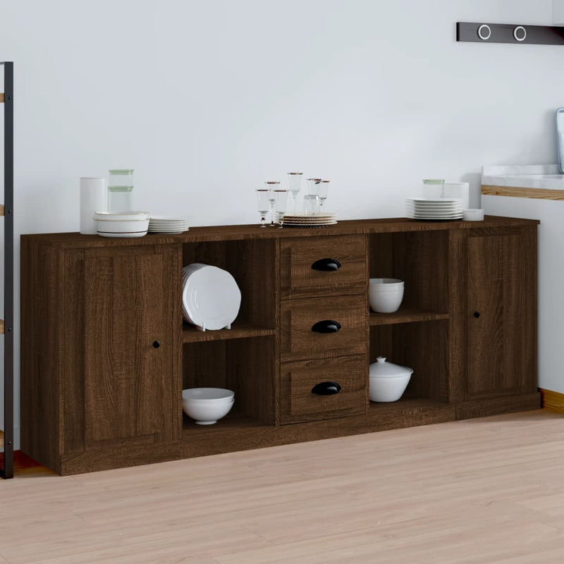 Sideboards 3 pcs Brown Oak Engineered Wood