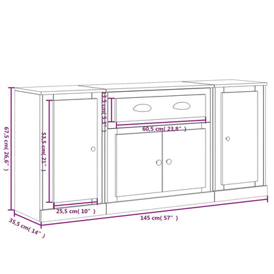 Sideboards 3 pcs Black Engineered Wood