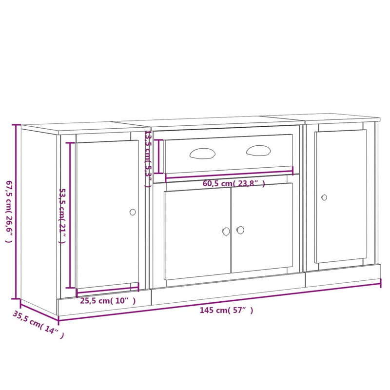 Sideboards 3 pcs Black Engineered Wood